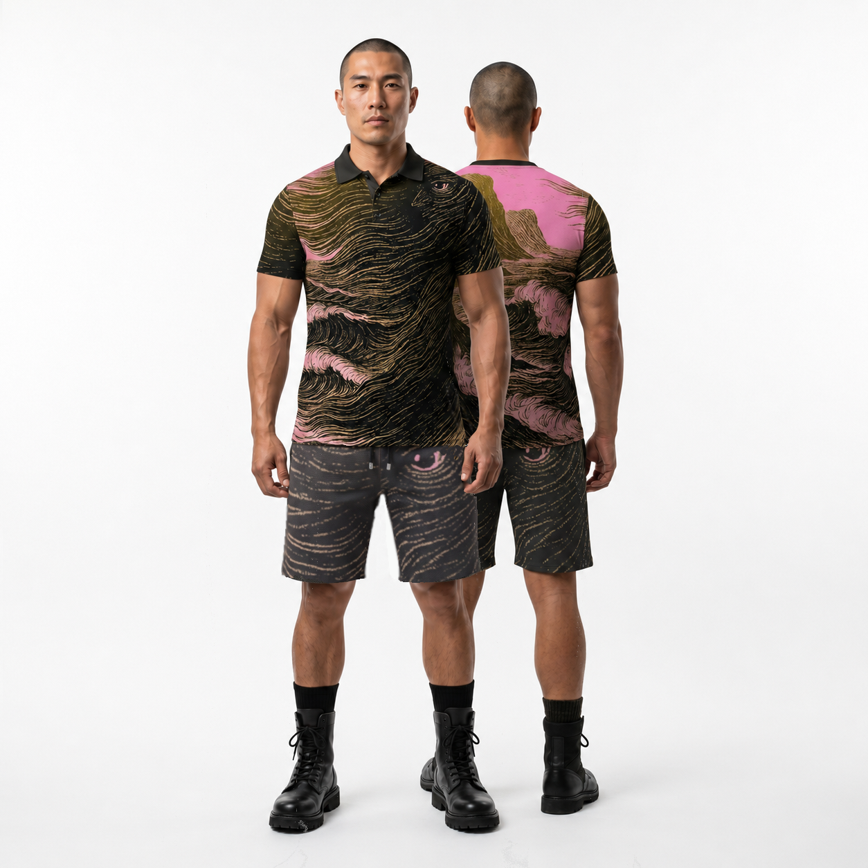 Polo Co-ord Set in Tempest Eye / Sea Golden Sunset