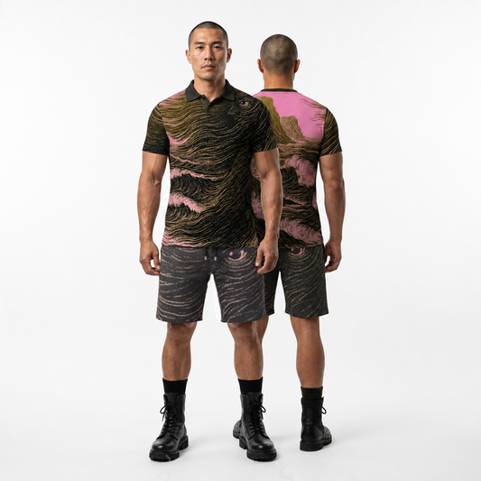 Polo Co-ord Set in Tempest Eye / Sea Golden Sunset