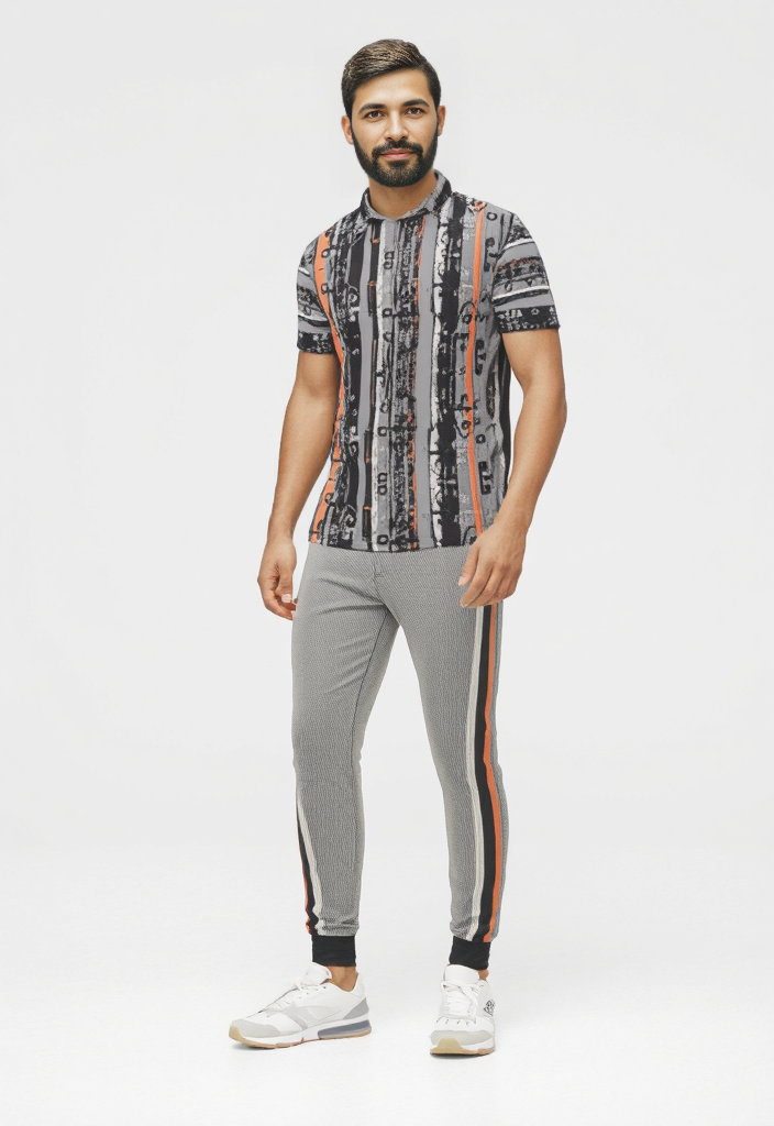 Polo Shirt in Belts Gray Coral