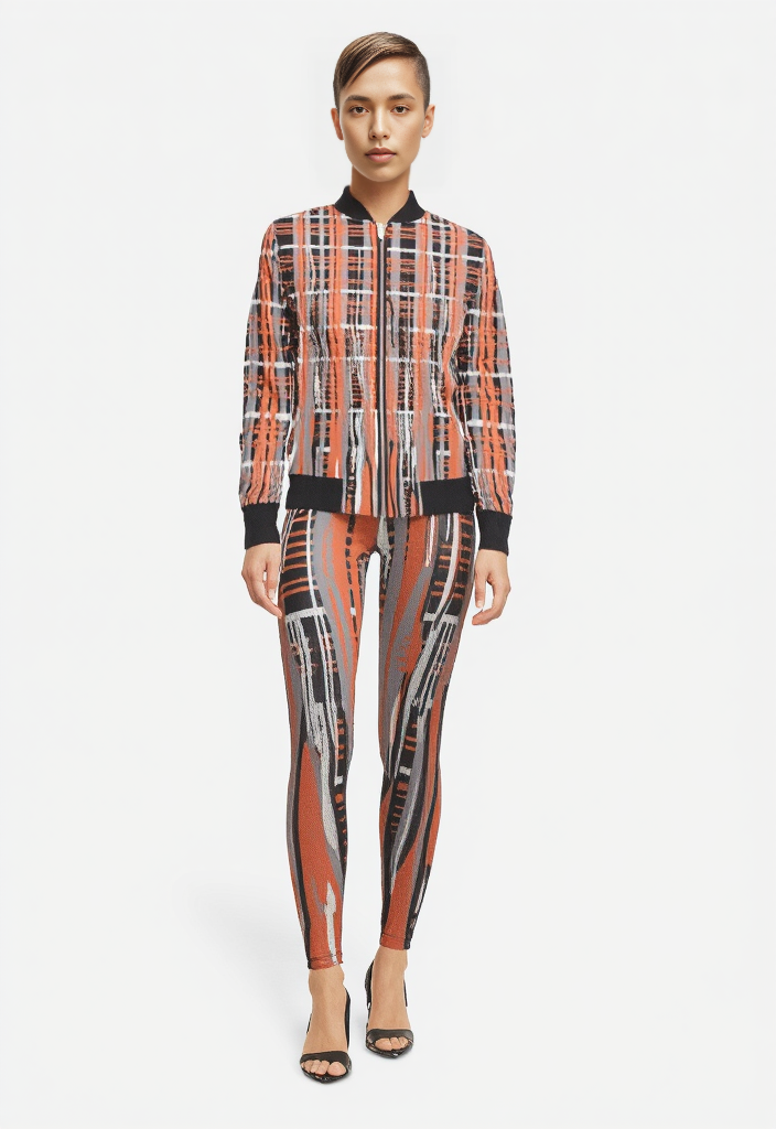 Leggings in Dripping Plaid Gray Coral