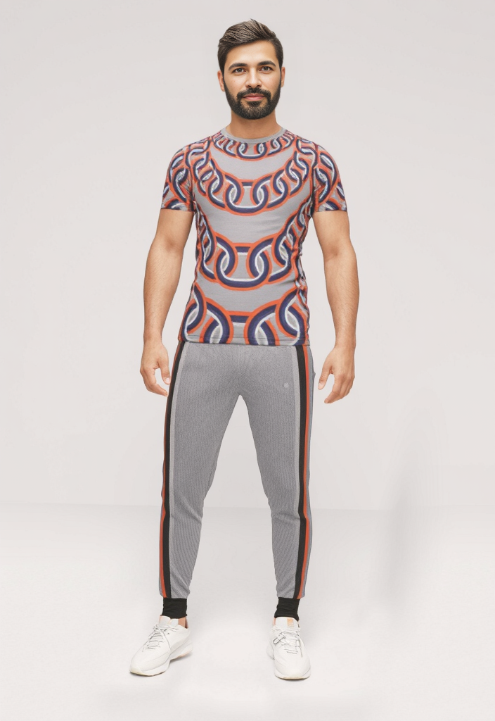 All over print T Shirt in graduating chains gray coral