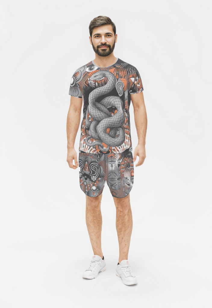 All Over Print T Shirt in Omniscient Gray Coral