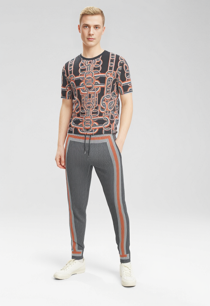 All Over Print T-Shirt in Diagonal Chains Gray Coral