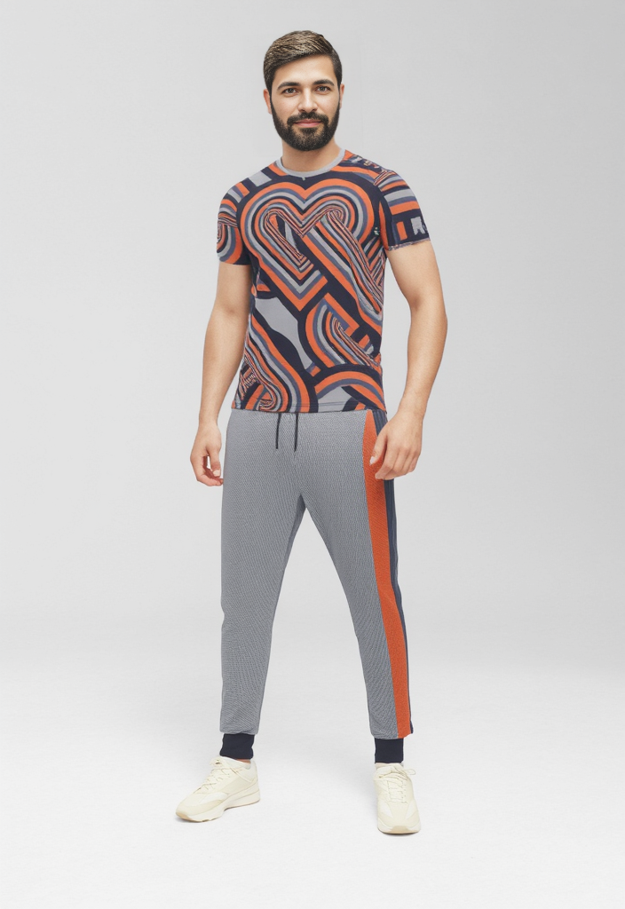 All Over Print T Shirt in Heart Chain Gray Coral