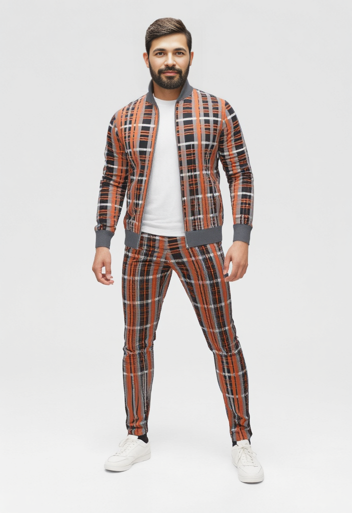 Tracksuit Jacket in Dripping Plaid Gray Coral