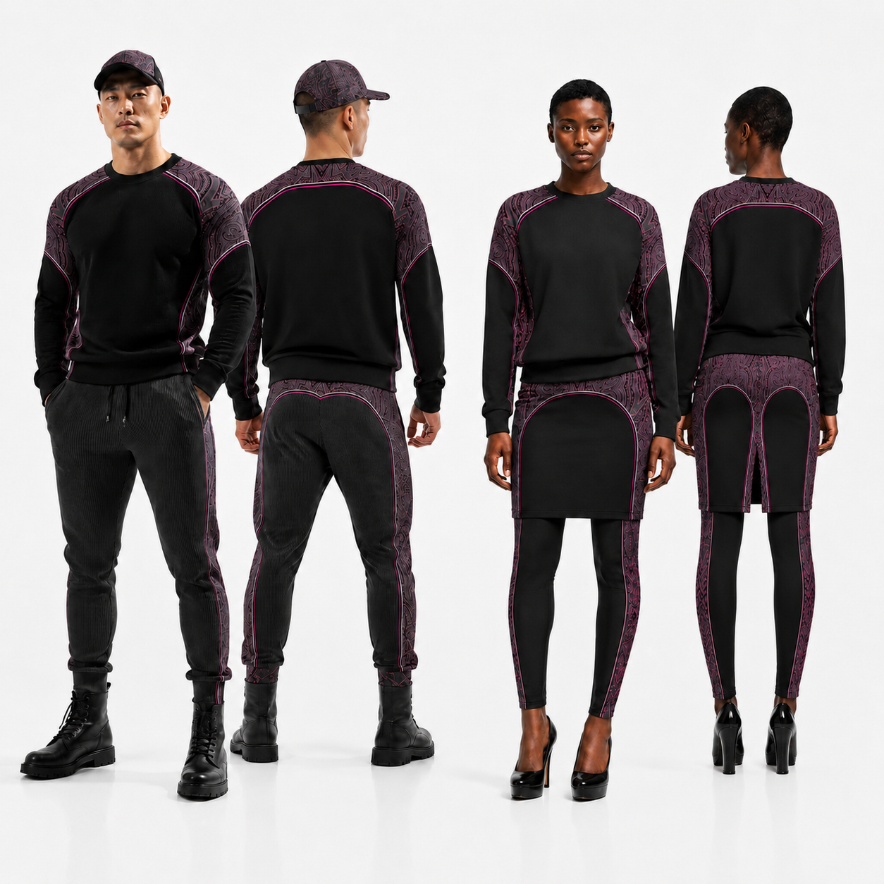Sweatshirt in Contours Pattern Fuchsia Carbon