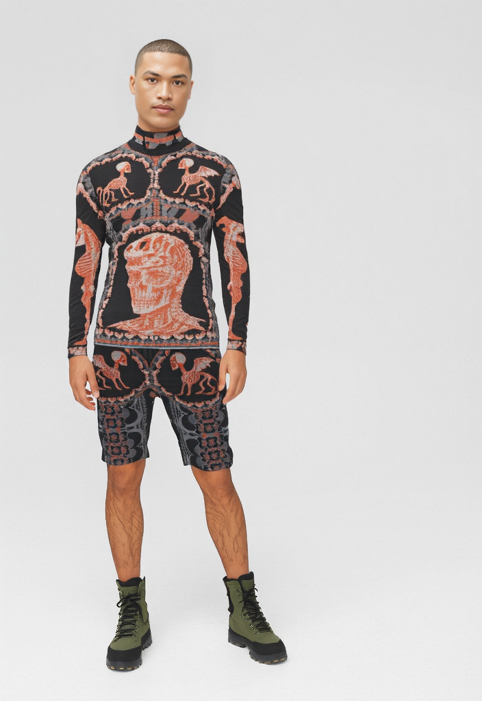 Three Piece Co-ord Set in Bona Bones Gray Coral - Sweat Shorts in Bona Bones Gray Coral