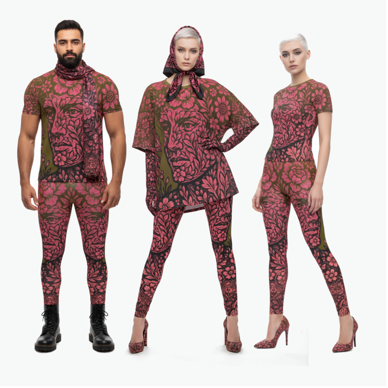 All Over Print T Shirt in Floral Face golden sunset