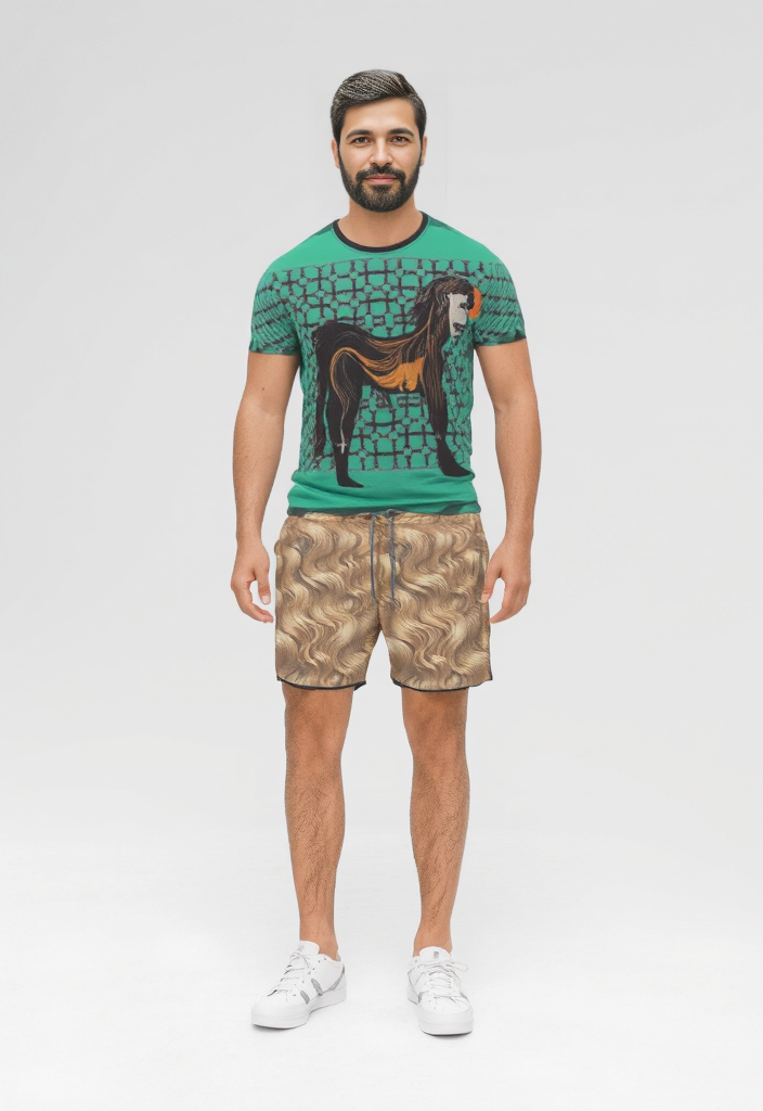 All Over Print T Shirt in Horseman  Teal Green