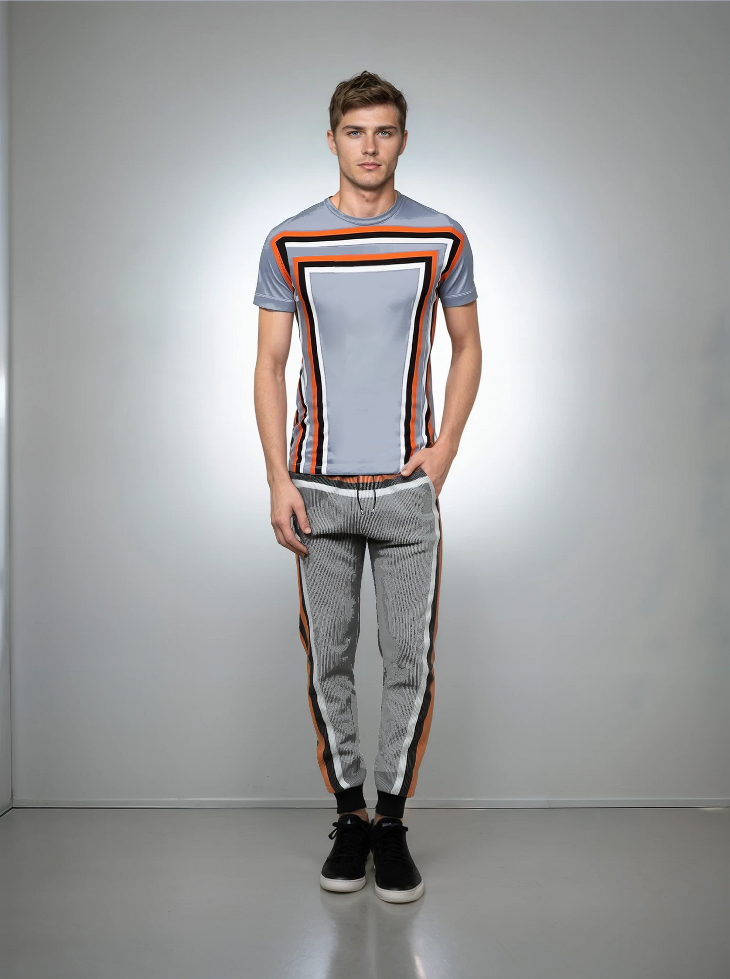 All Over Print T-\Shirt in 3D Shoulders Gray Coral