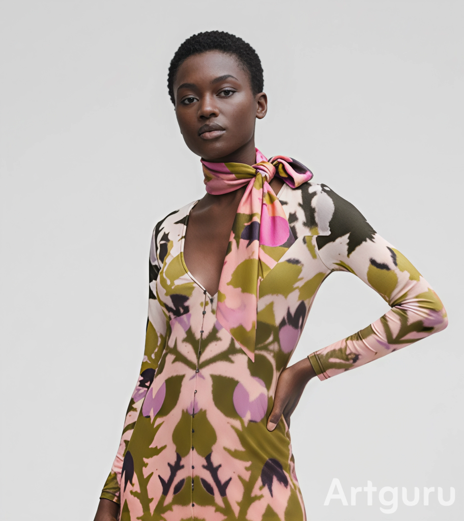 Silk Scarf in Spots Stripes Roses Golden Sunset