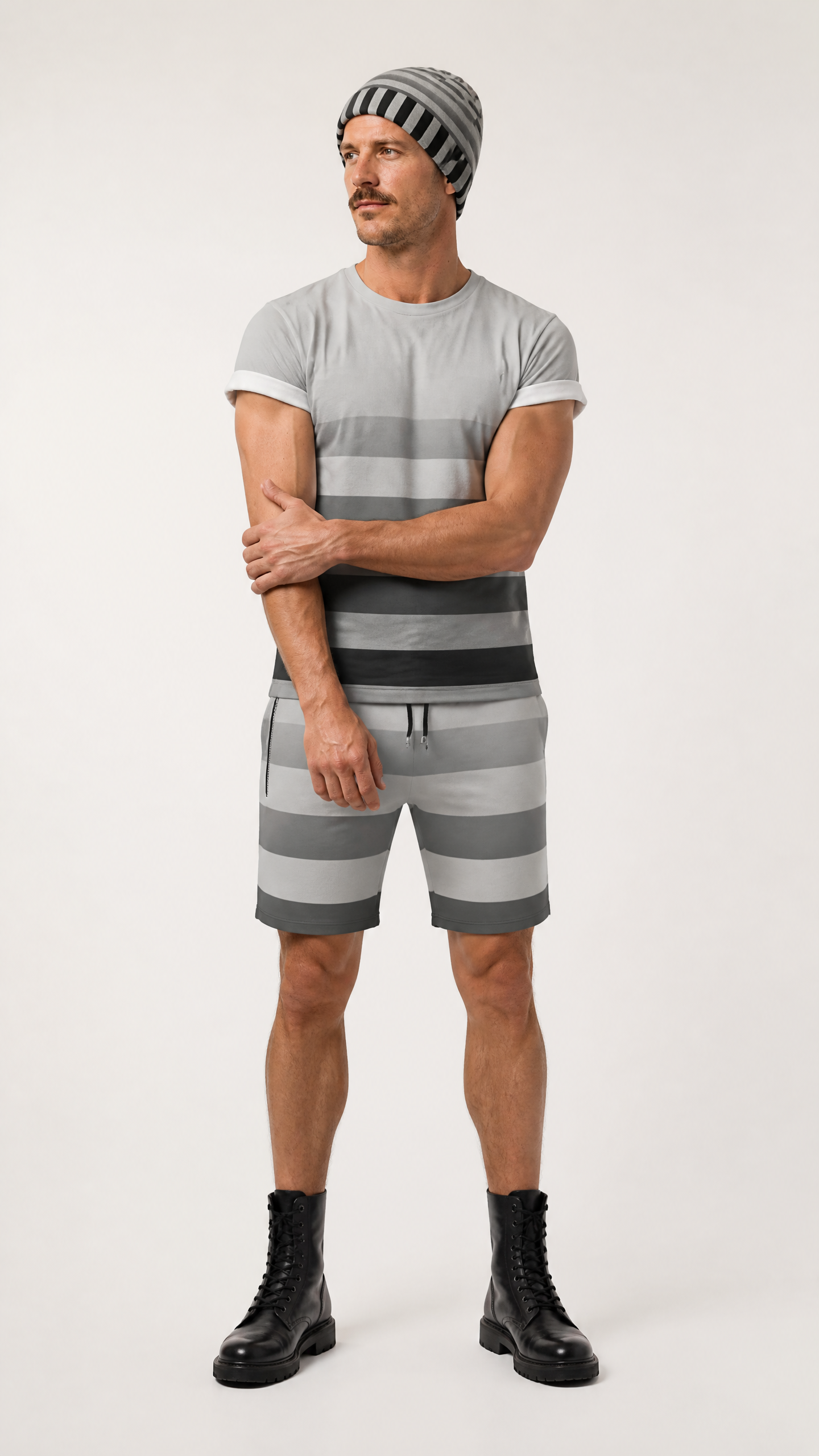 All Over Print T Shirt in Ombre Stripe Carbon Gray