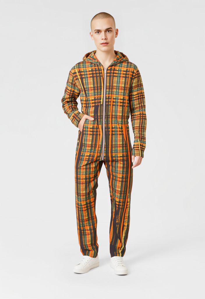 Boiler Suit in Dripping Plaid Orange