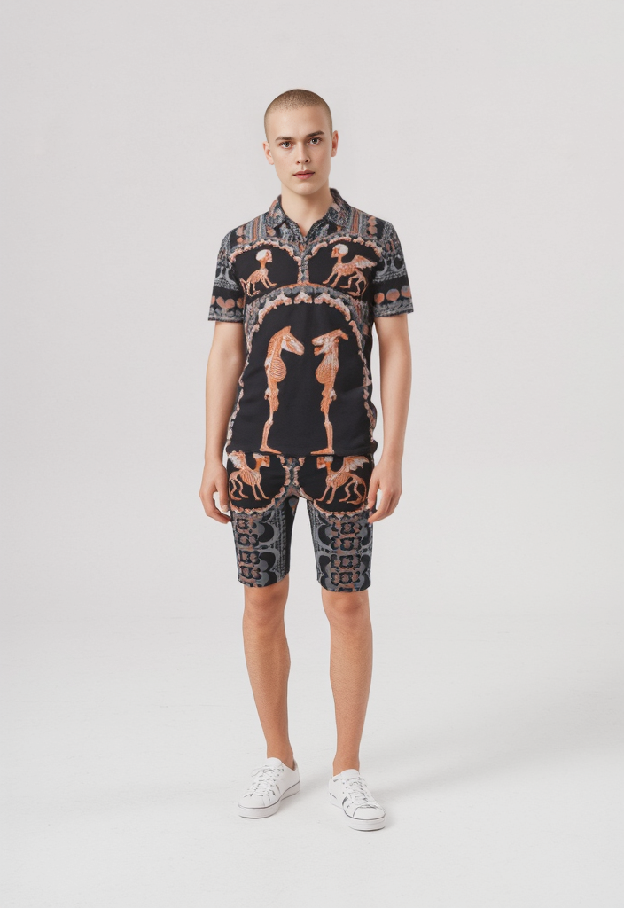 Polo Co-ord Set in Bona Bones Gray Coral - Sweat Shorts in Bona Bones Gray Coral