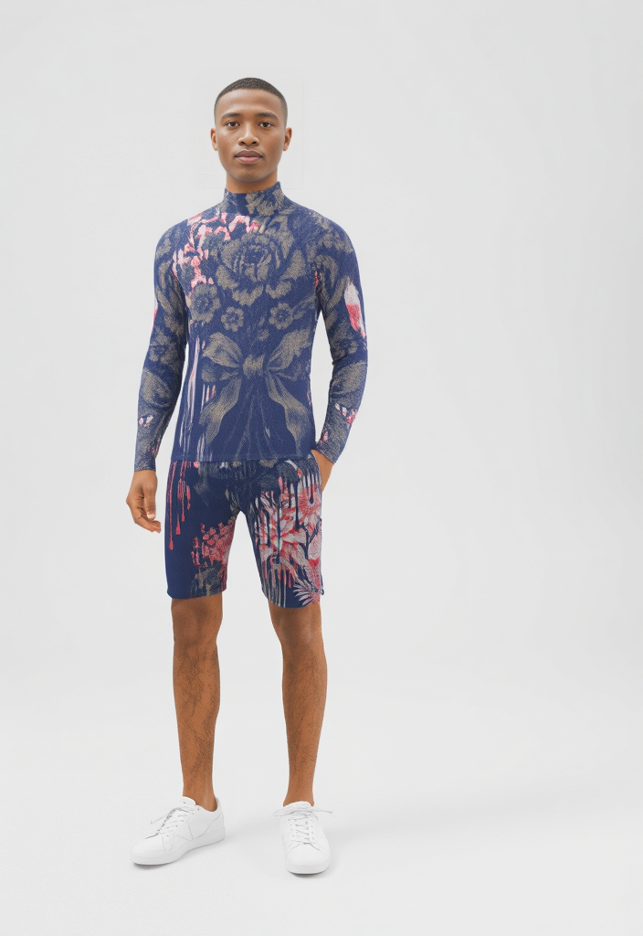 Sllim Fit Roll Neck in Dripping Flowers blue