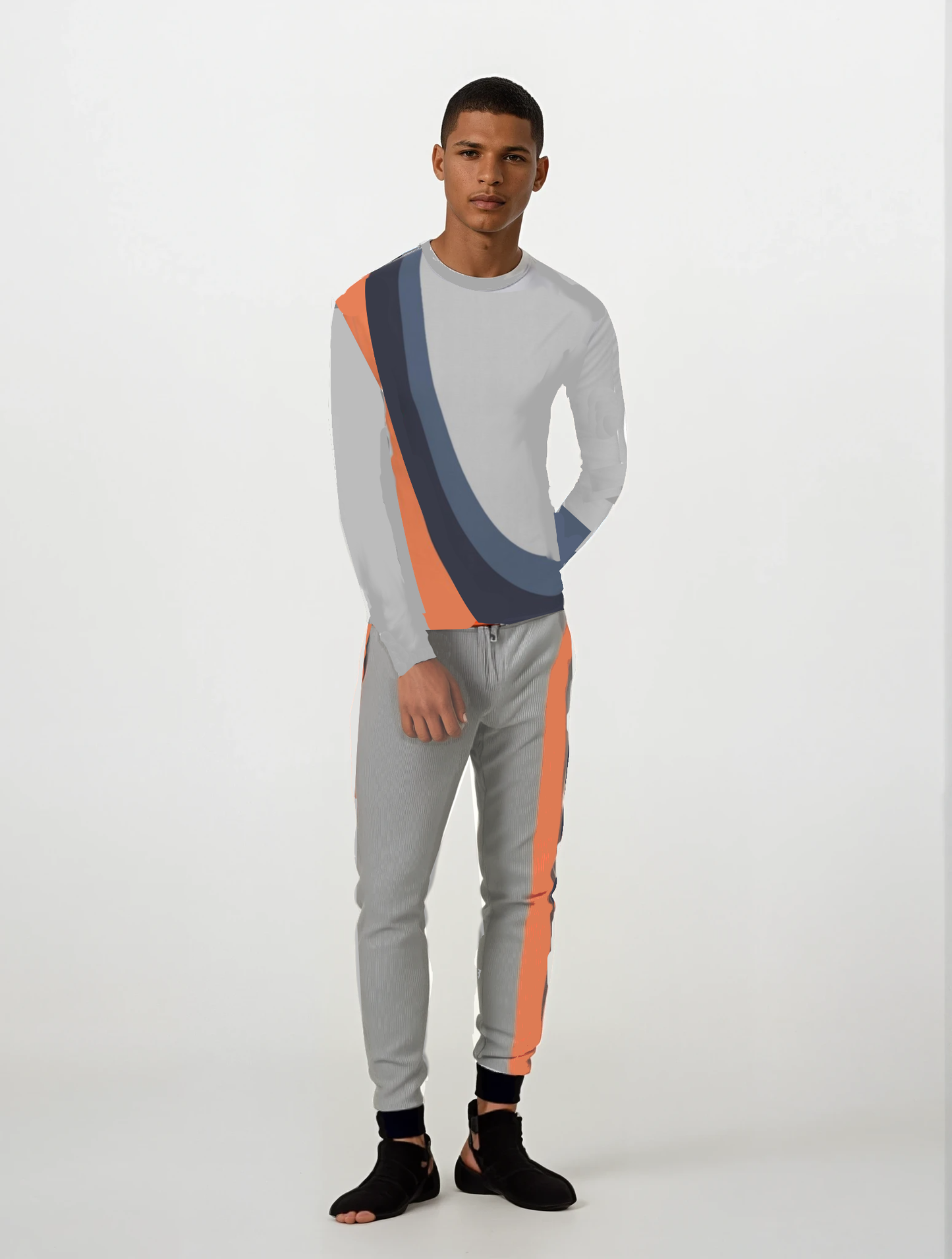 Jogging Bottoms in Wonky Arch Gray Coral