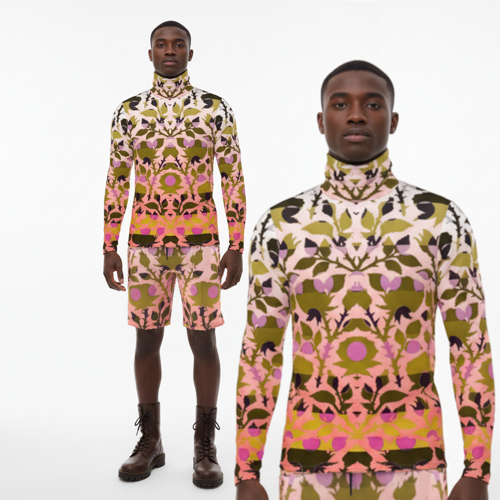 Sslim Fit Roll Neck in Spots Stripes Roses Golden Sunset