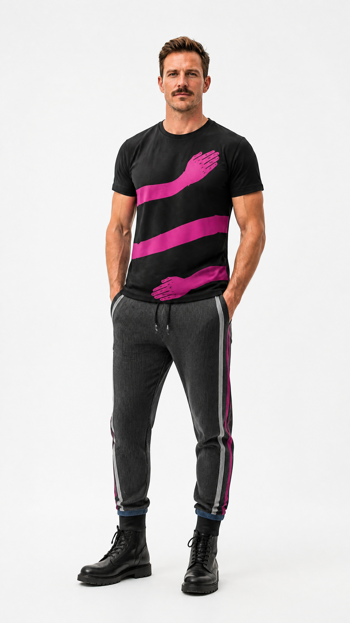 All Over Print T Shirt in  Hug   Fuchsia Black