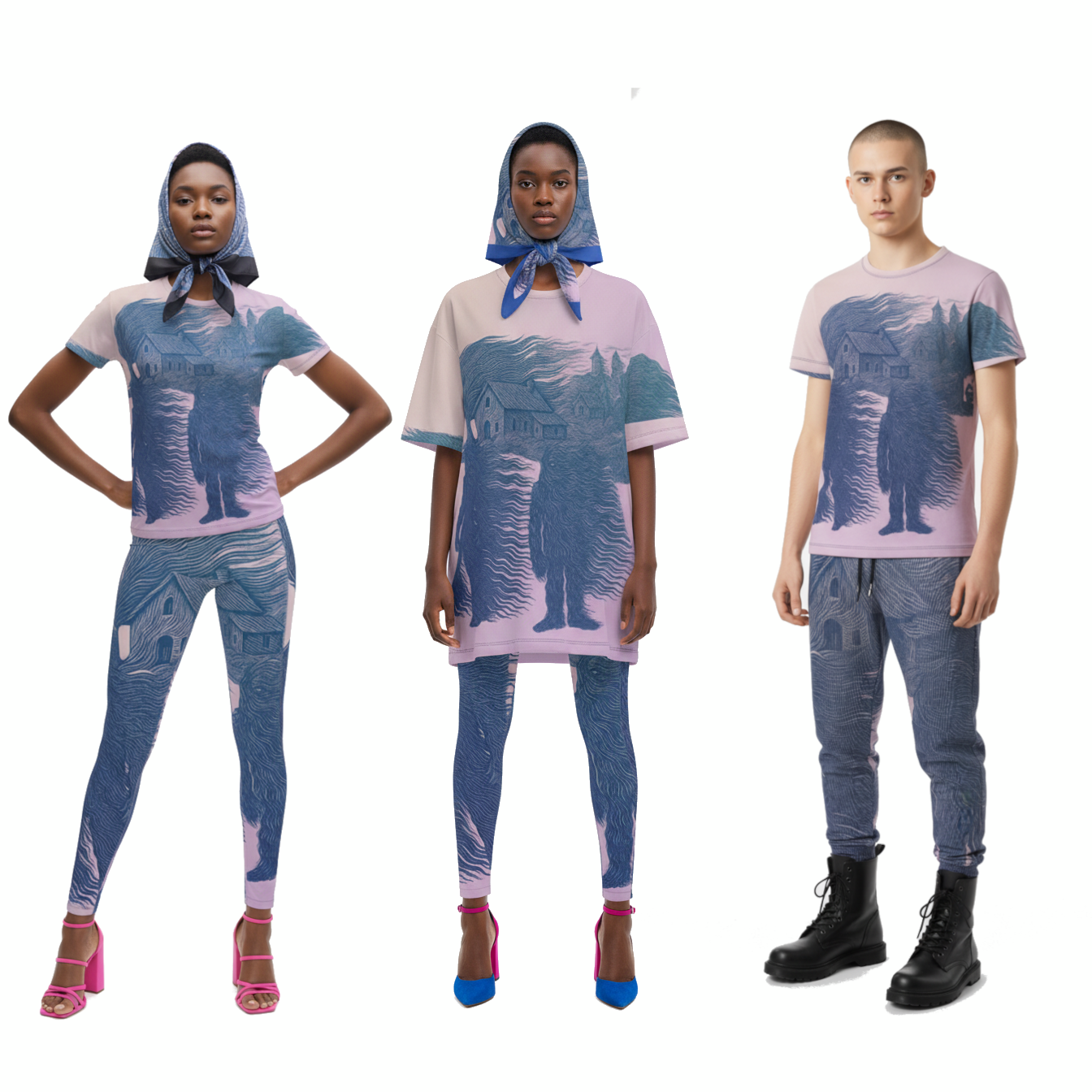 All Over Print T Shirt in Tempest field night garden