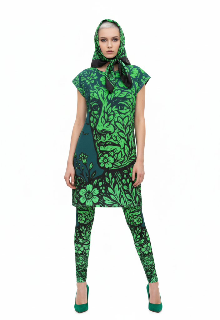 Tunic T Shirt Dress in Floral Face Night Garden