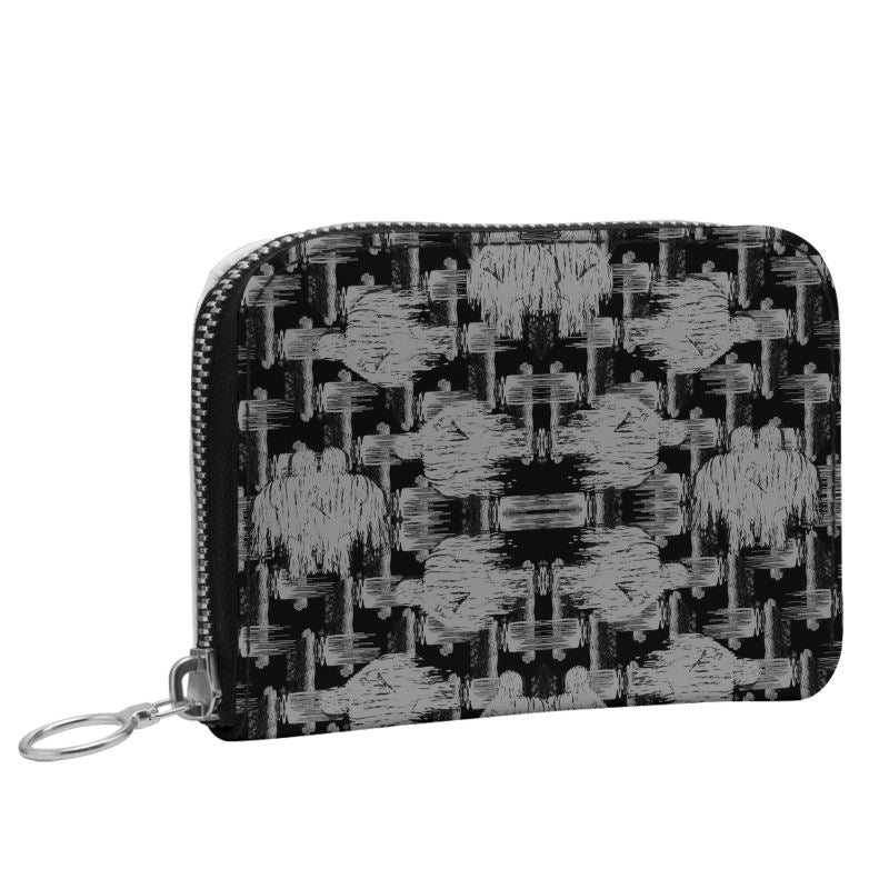 Small Leather Zip Purse in ikat drips grey