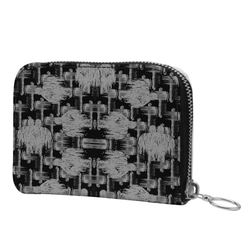 Small Leather Zip Purse in ikat drips grey