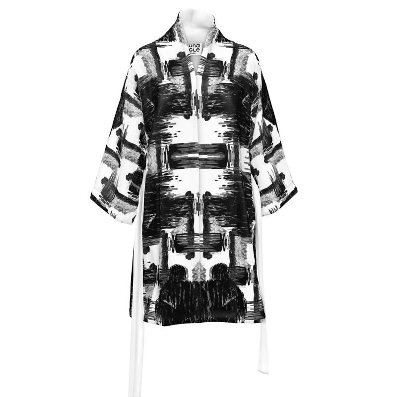 Kimono in ikat drips monochrome