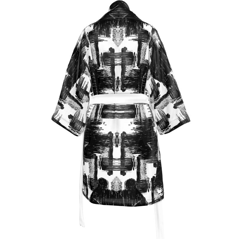 Kimono in ikat drips monochrome