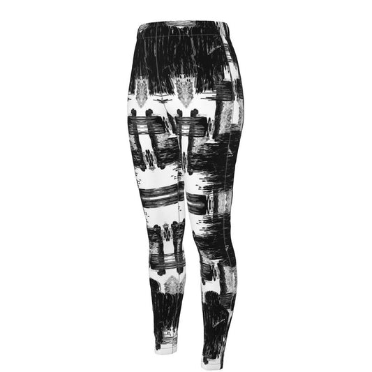 High Waisted Leggings in ikat drips monochrome