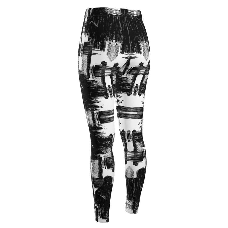 High Waisted Leggings in ikat drips monochrome