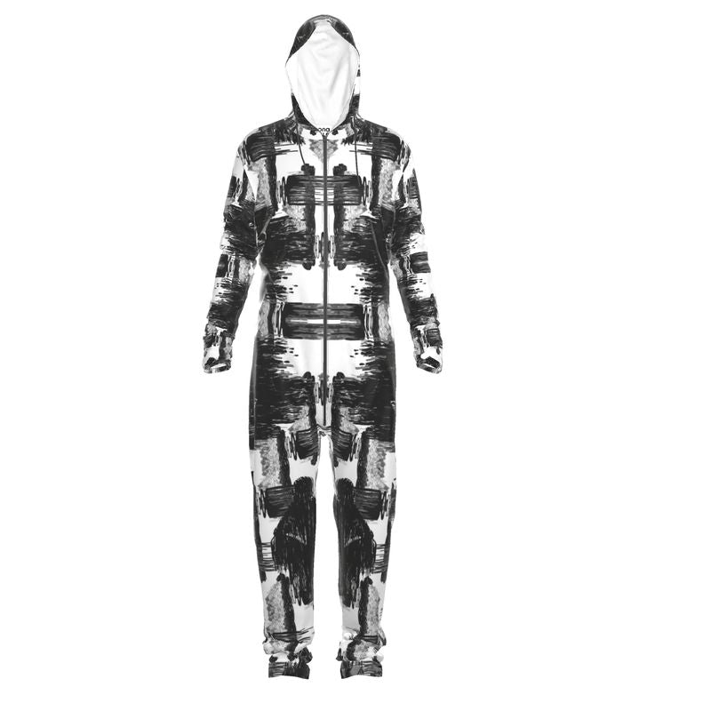 Boiler Suit in ikat drips monochroiome