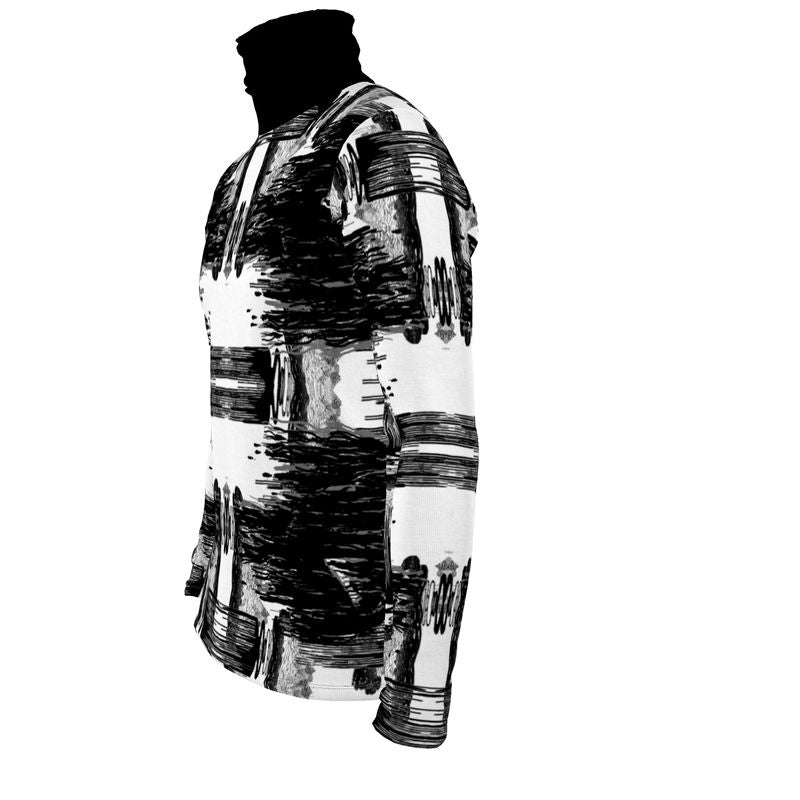 Slim Fit Roll Neck in ikat drip monochrome