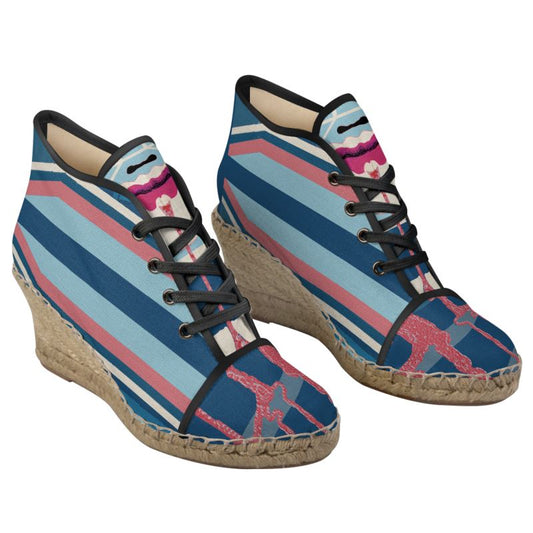 Ladies Wedge Espadrilles in sandman teal/pink