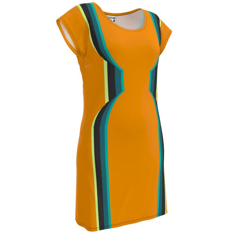 Tunic T Shirt dress in 3D hourglass orange