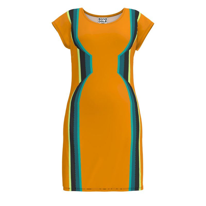 Tunic T Shirt dress in 3D hourglass orange