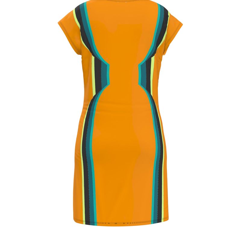 Tunic T Shirt dress in 3D hourglass orange