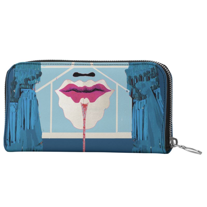 Leather Zip Wallet in sandman pink/teal