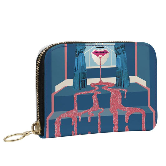 Small Leather Zip wallet in sandman pink/teal