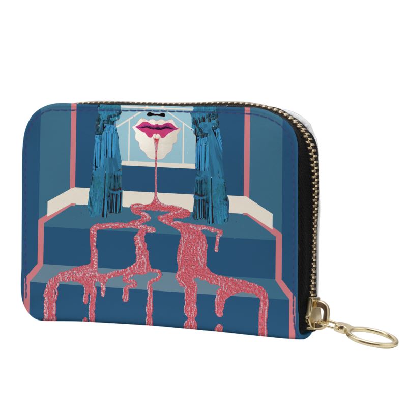 Small Leather Zip wallet in sandman pink/teal