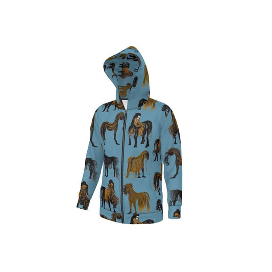 Hoodie Jacket with zip iin hairy horses air force blu