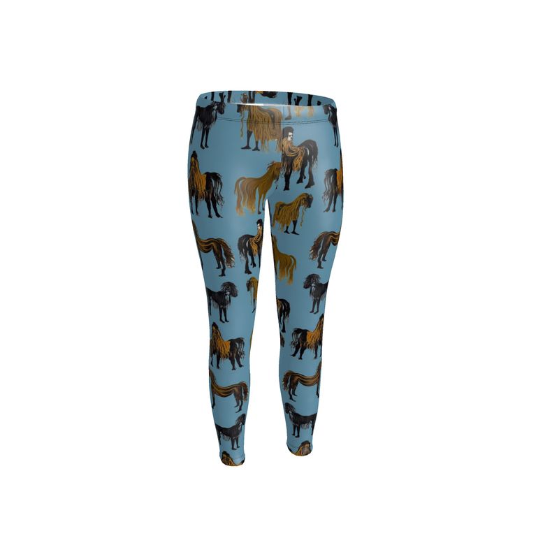 Unisex Leggings in hairy horses air force blu