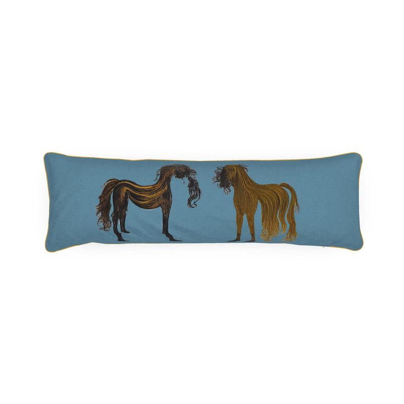 Bolster Cushion in hairy horses 2 air force blu