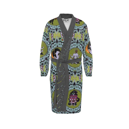 Dressing gown in creatures, green
