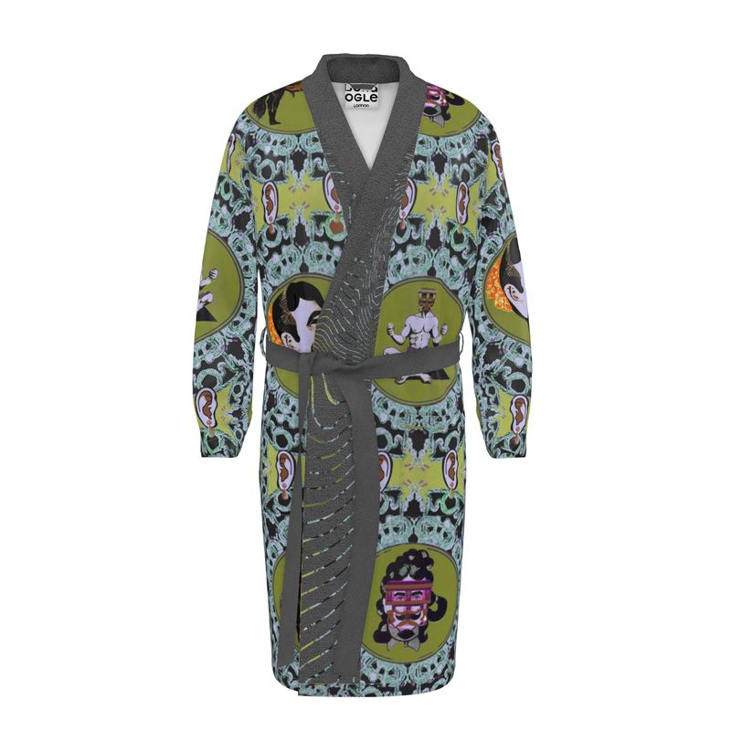 Dressing gown in creatures, green