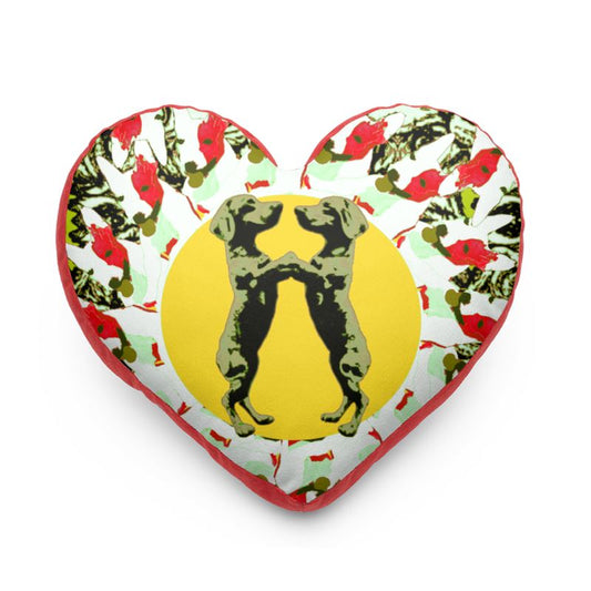 Heart Cushion in mad dogs dancing dachshunds yellow