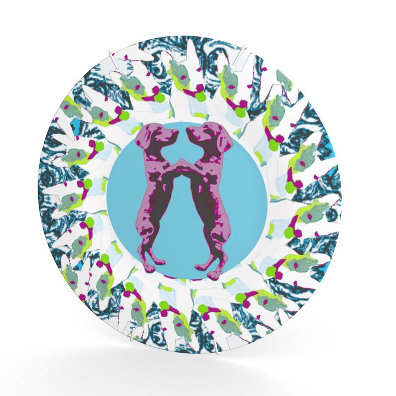 Decorative Plate in mad dogs dancing dachshunds turquoise