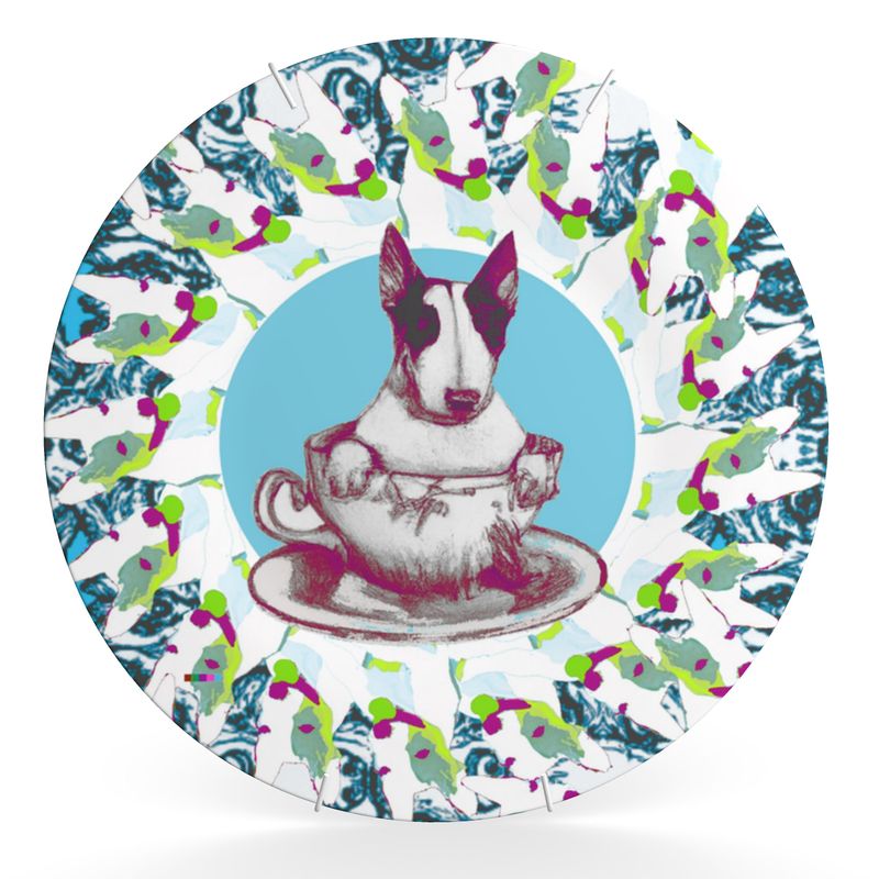 Decorative Plate in mad dogs teacup bull terrier turquoise